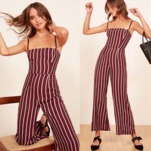 Reformation Guatemala Stripe Jumpsuit in Kismet Size 2 Merlot/Burgundy Red